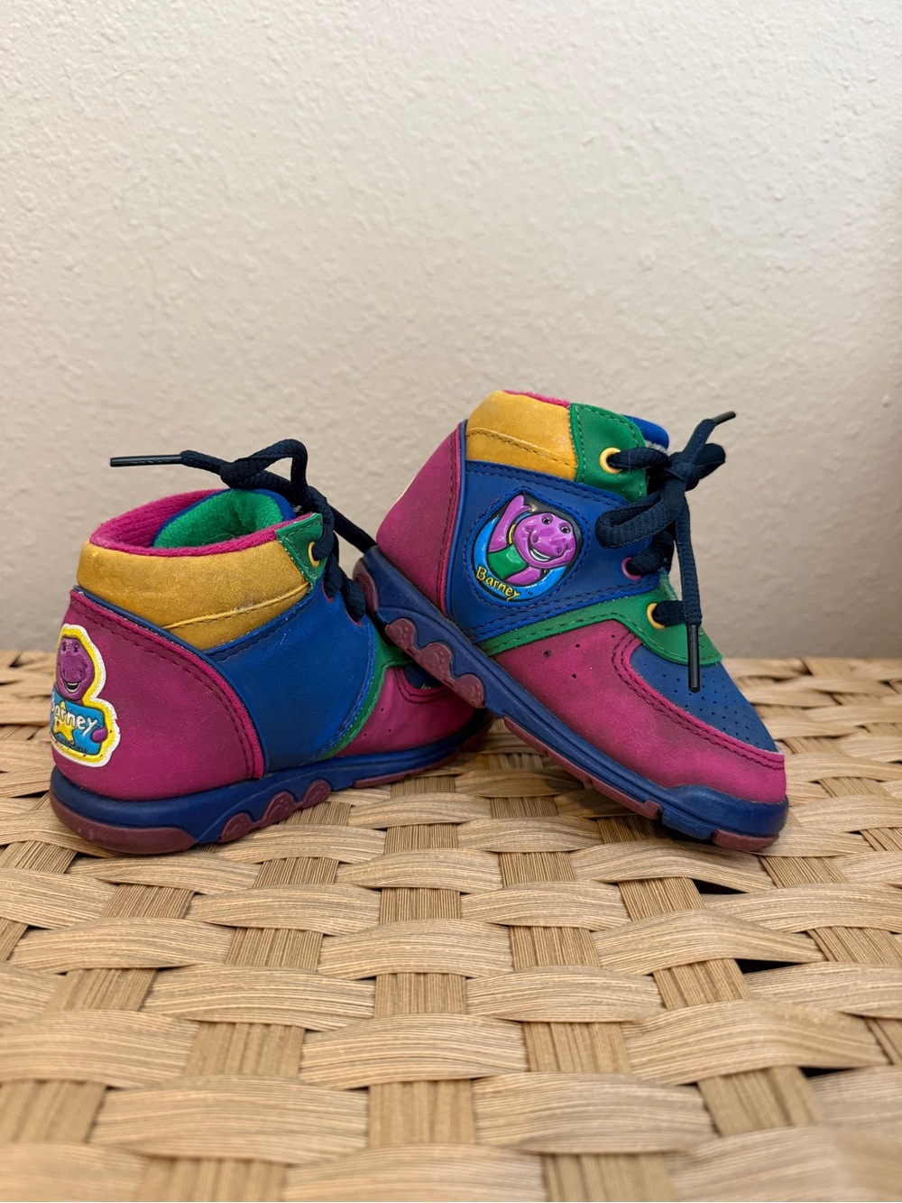 Y2K Barney Colorblock Kids High-Top Sneakers size 7
